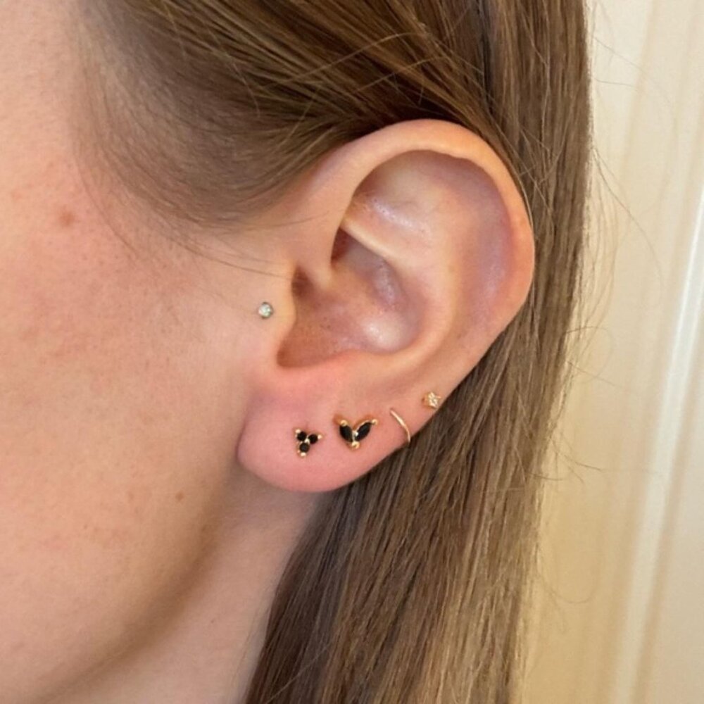The Emma Gold plated sterling silver triangle Earring onyx cartilage stud earrin